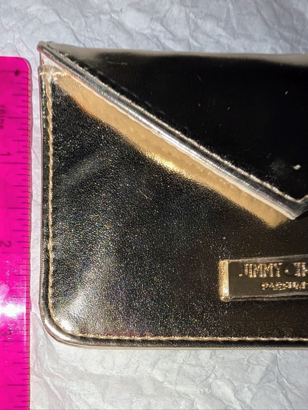 Authentic Jimmy Choo Parfum Metallic Gold Mini Envelope Card Holder Pouch Wallet - Picture 7 of 8